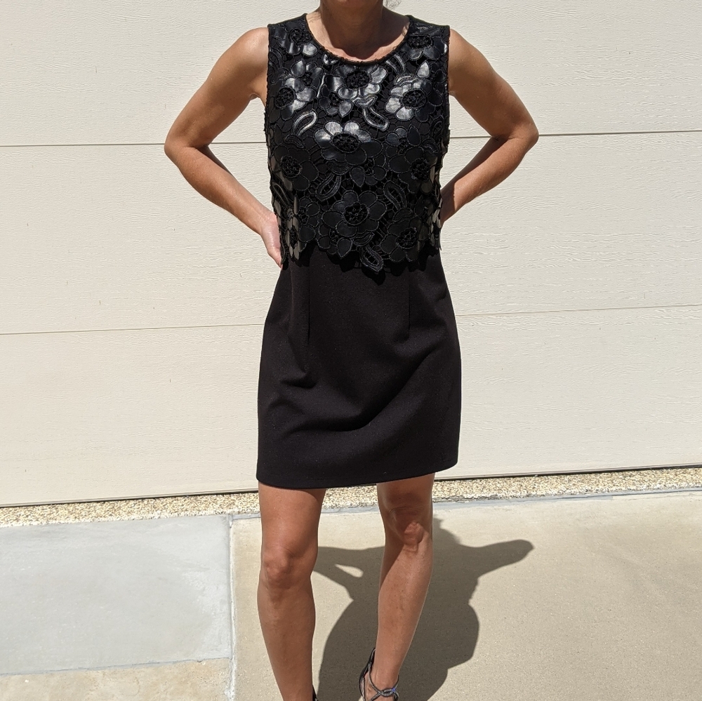 Black detail faux leather dress